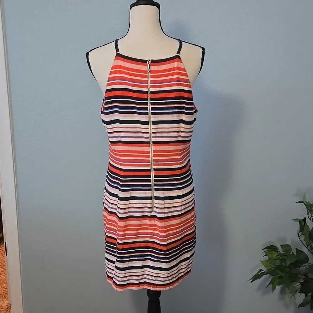 TOMMY HILFIGER Linen Halter Sheath Midi Dress Sz 12 Colorblock Preppy Collegiate - Picture 6 of 12